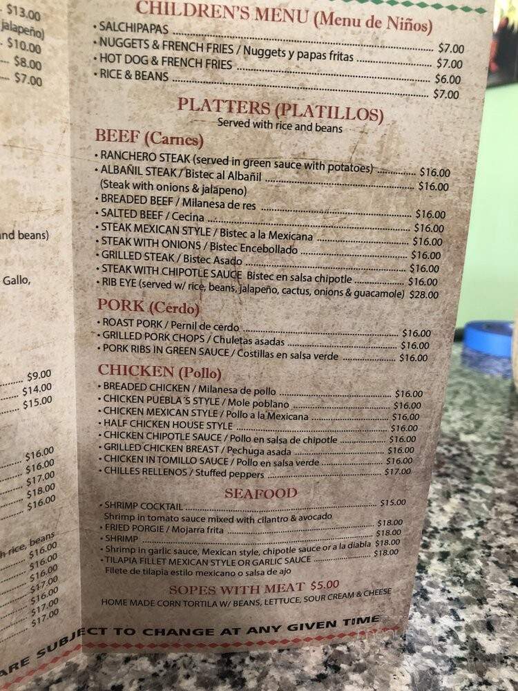Cinco de Mayo Mexican Restaurant - BROOKLYN, NY menu_pic