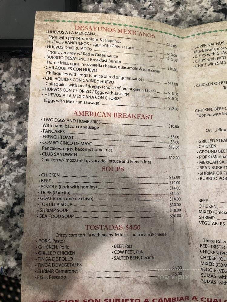 Cinco de Mayo Mexican Restaurant - BROOKLYN, NY menu_pic