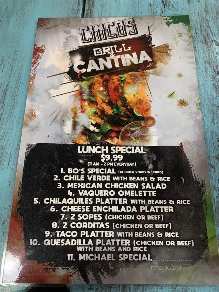 Cinco's - Sallisaw, OK menu_pic