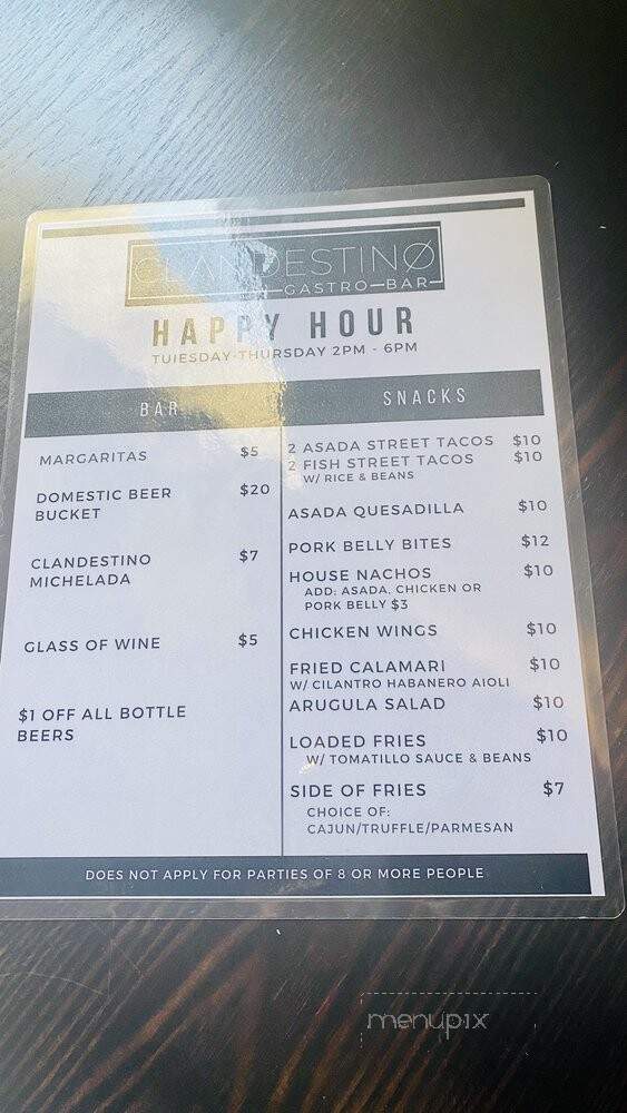 Clandestino Gastro-Bar - Azusa, CA menu_pic