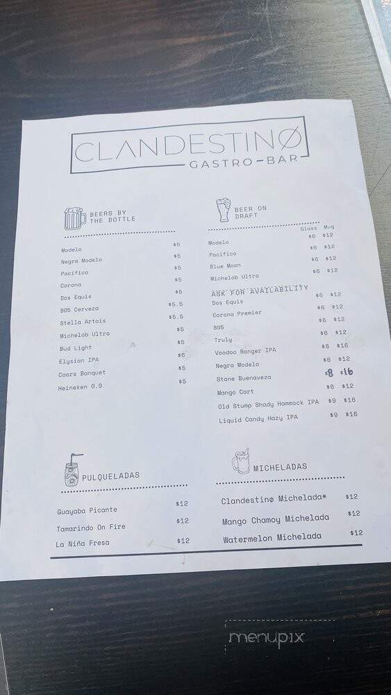 Clandestino Gastro-Bar - Azusa, CA menu_pic