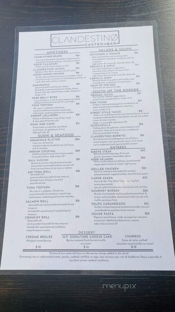 Clandestino Gastro-Bar - Azusa, CA menu_pic