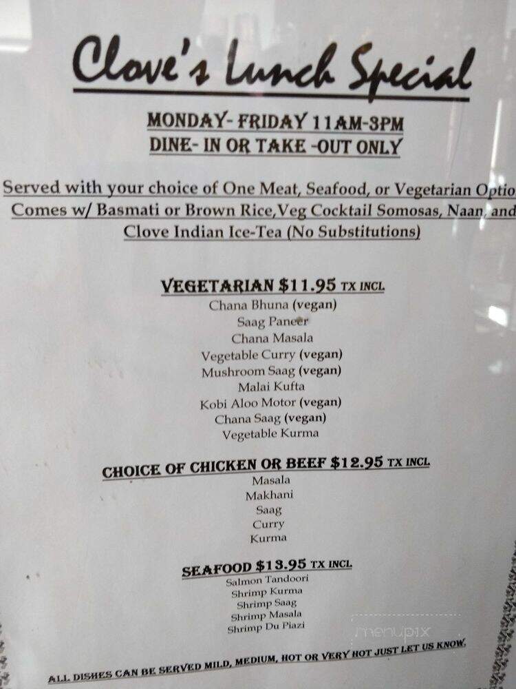 Clove Indian Restaurant & Bar - New York, NY menu_pic