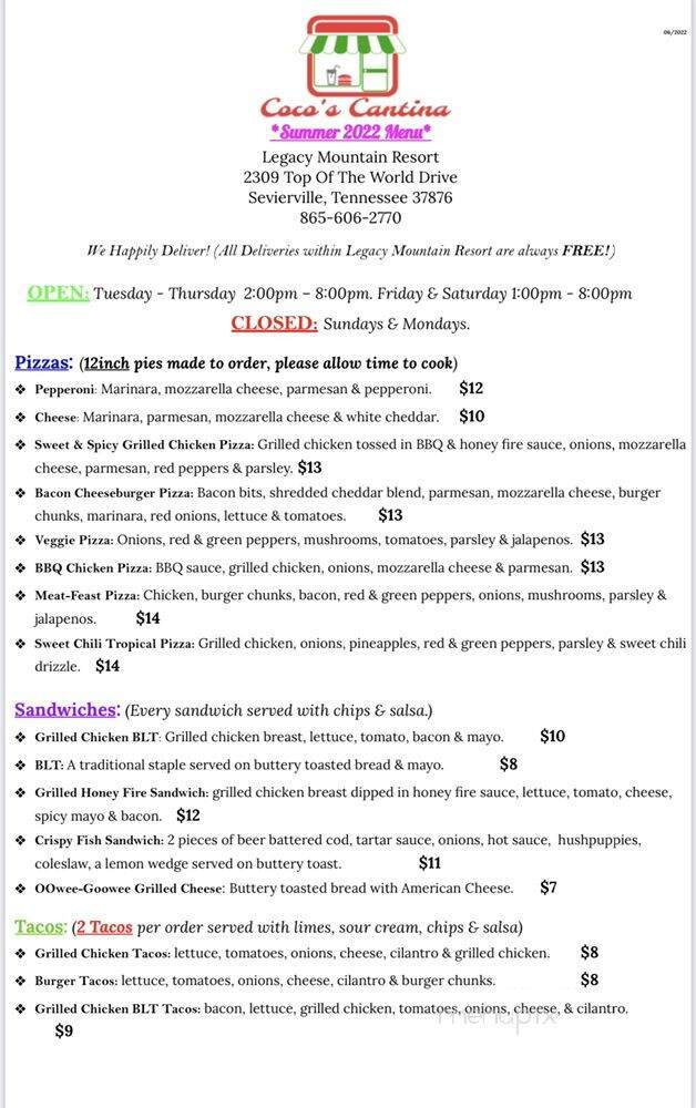 Coco's Cantina - Sevierville, TN menu_pic