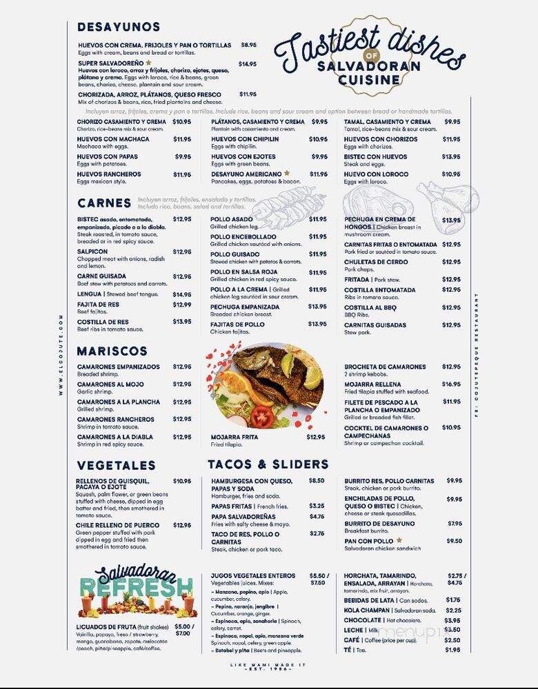Cojutepeque Restaurant - Los Angeles, CA menu_pic