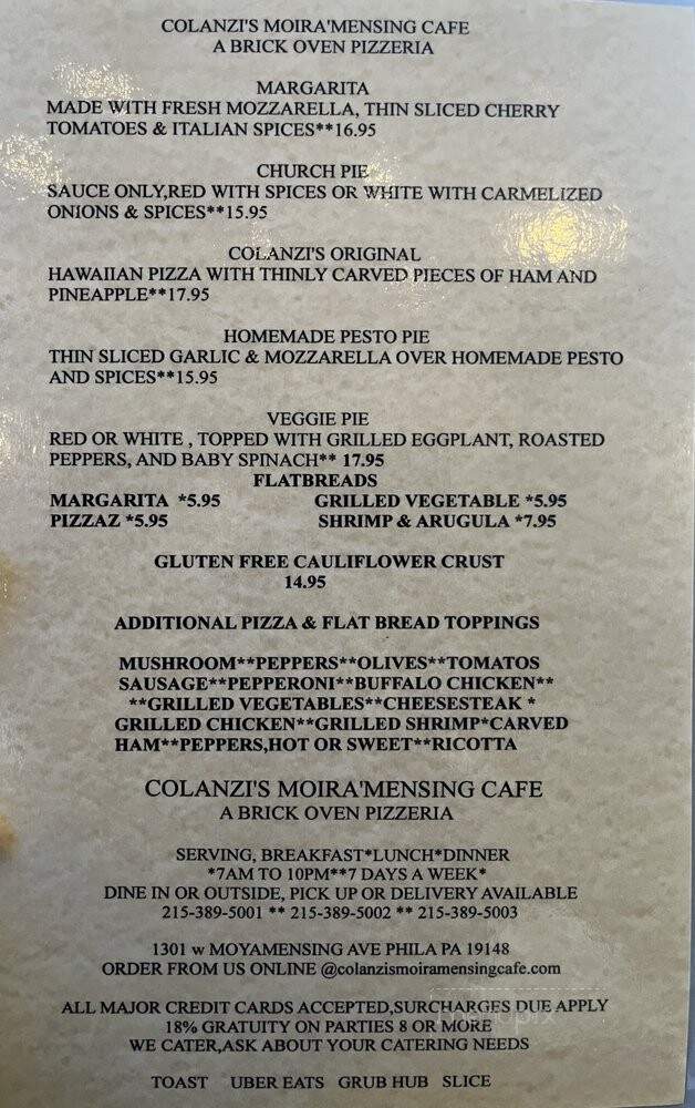 Colanzi's Moira' mensing Cafe - Philadelphia, PA menu_pic