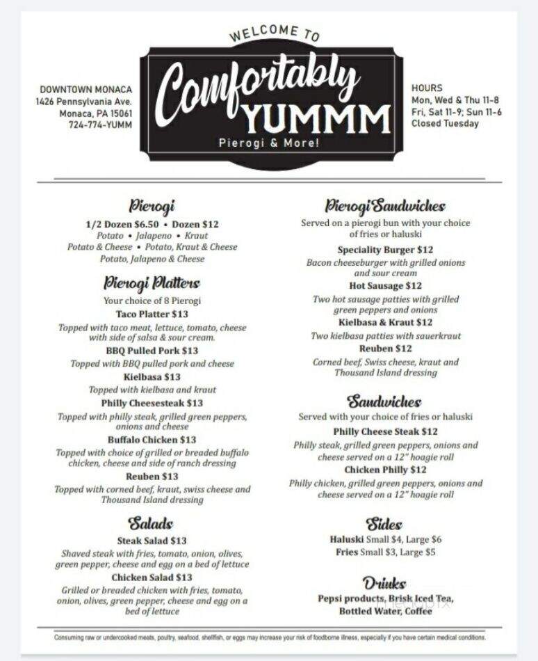 Comfortably Yummm - Monaca, PA menu_pic