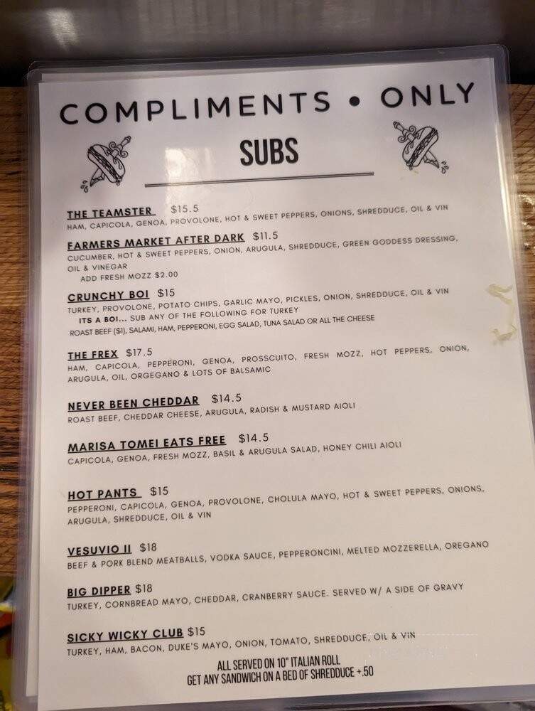 Compliments Only - Washington, DC menu_pic