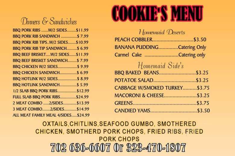 Cookie's Barbeque - Las Vegas, NV menu_pic