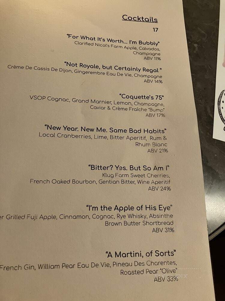 Coquette - Chicago, IL menu_pic