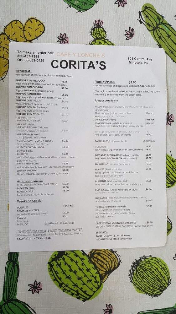Corita's Restaurant - Buena, NJ menu_pic