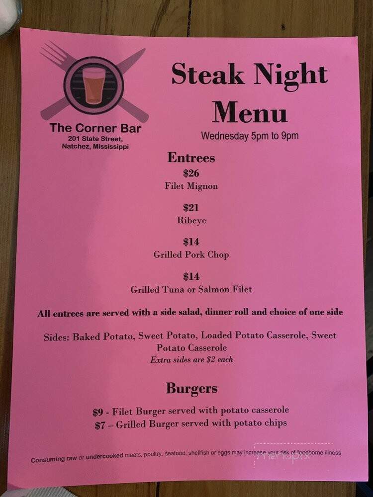 Corner - Natchez, MS menu_pic