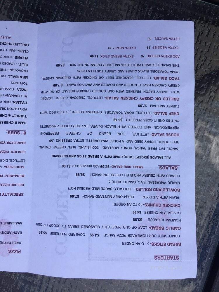 Corner Pizza and Subs - Waynesfield, OH menu_pic