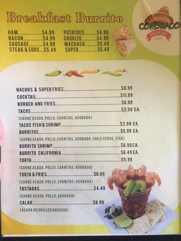 Coronado Mexican Food - Fresno, CA menu_pic