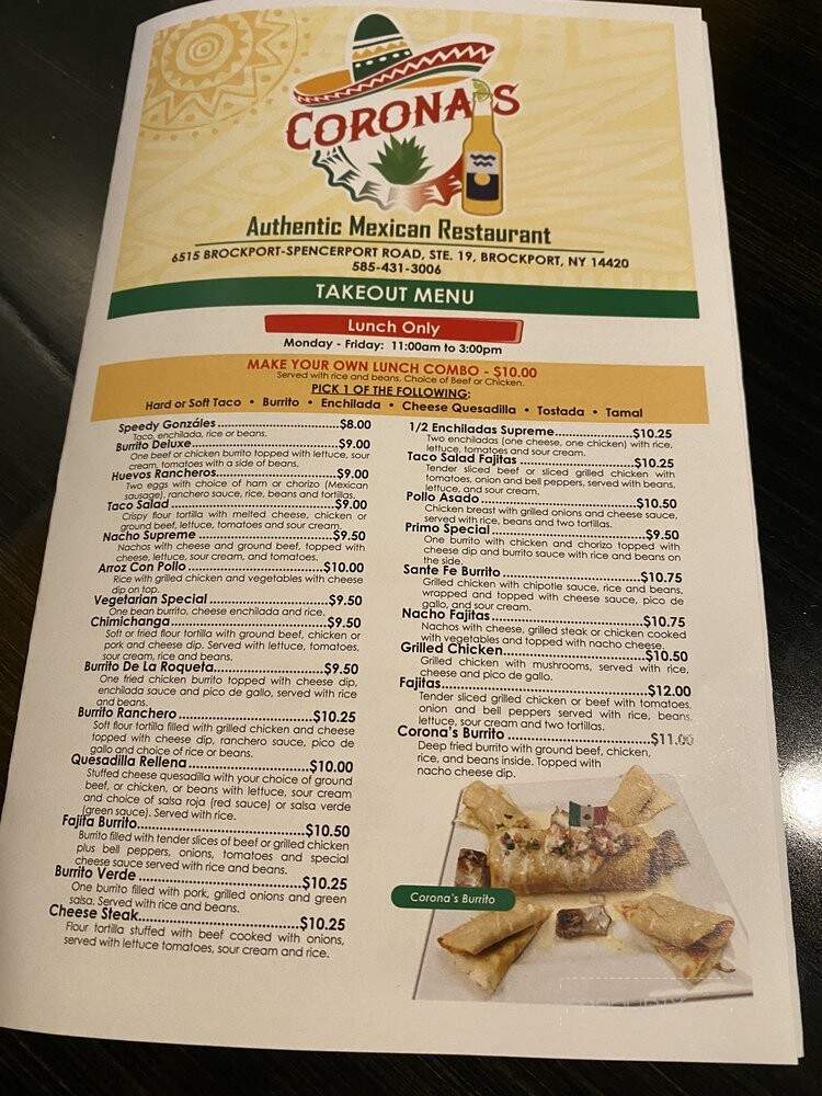 Corona's ll Authentic Mexican Restaurant - Brockport, NY menu_pic