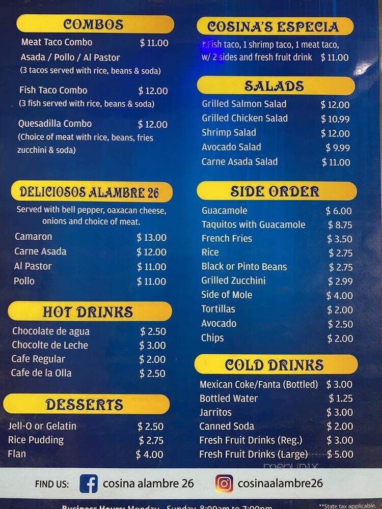 Cosina Alambre 26 - Los Angeles, CA menu_pic
