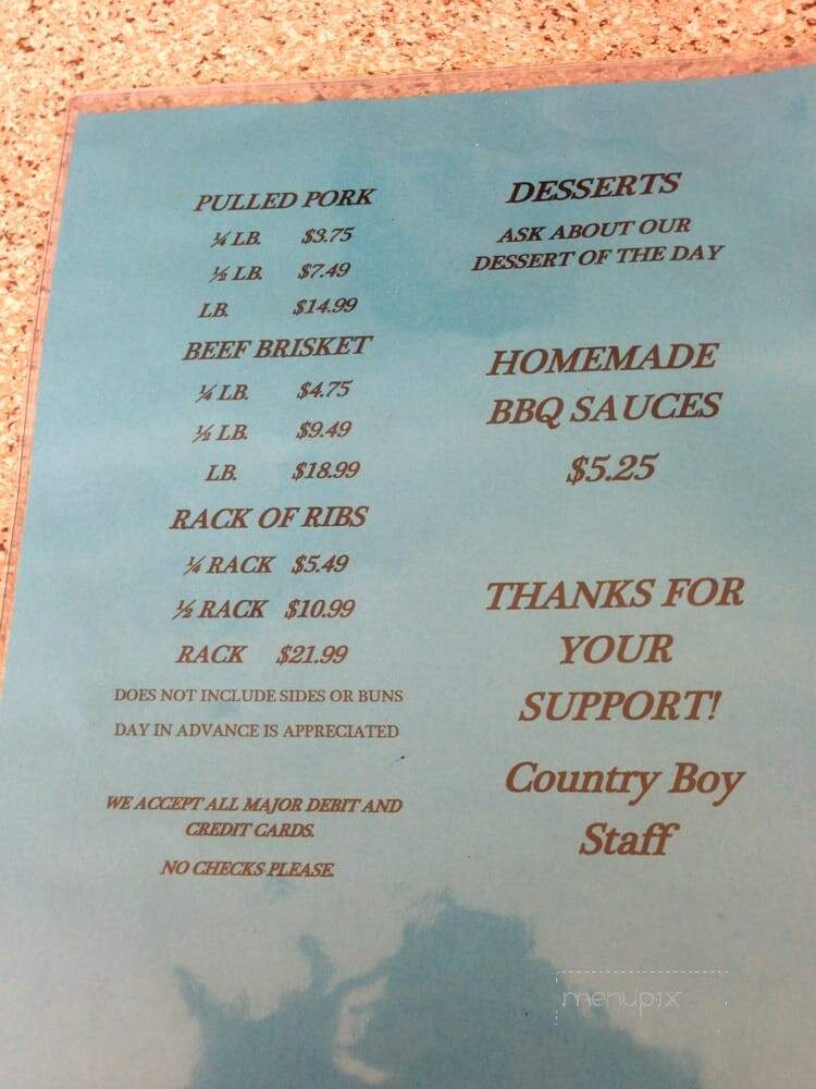 Country Boy BBQ - Whittier, NC menu_pic