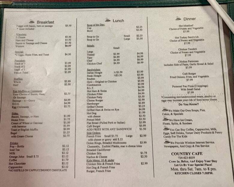 Country Cafe & Video - Mount Pleasant, PA menu_pic