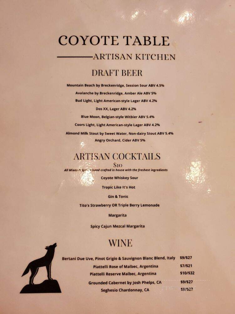 Coyote Table Artisan Kitchen - Lakewood, CO menu_pic