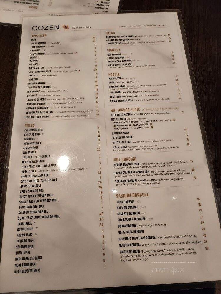 Cozen - Vancouver, BC menu_pic