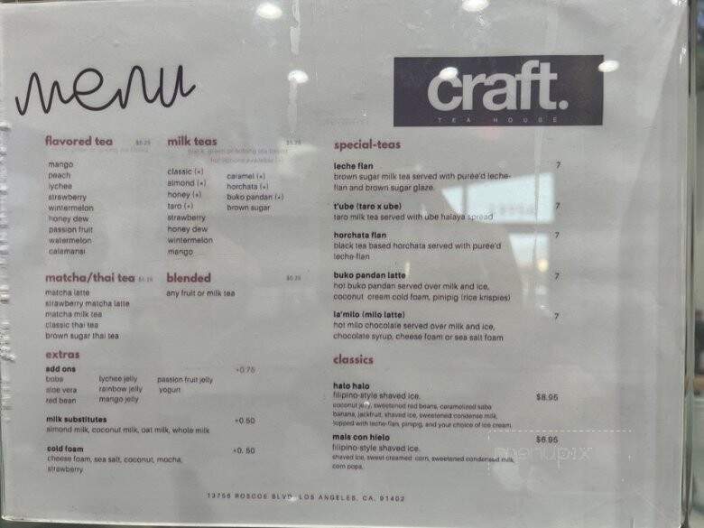 Craft Tea House - San Fernando Valley, CA menu_pic