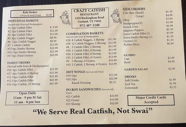 Crazy Catfish Restaurant - Garland, TX menu_pic