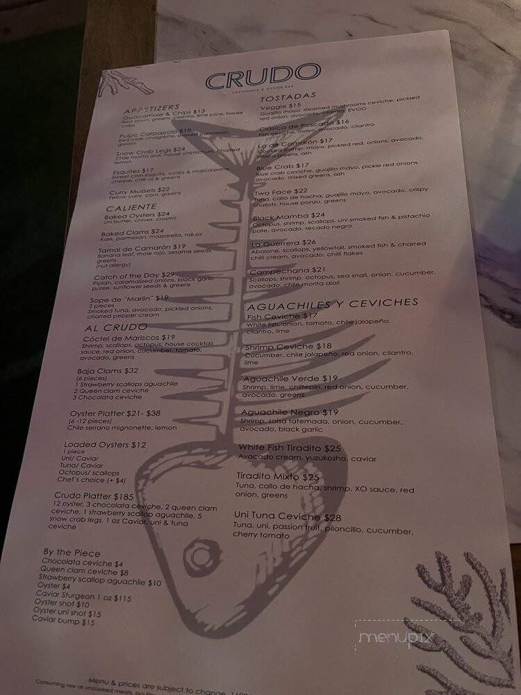 Crudo Cevicheria & Oyster Bar - San Diego, CA menu_pic
