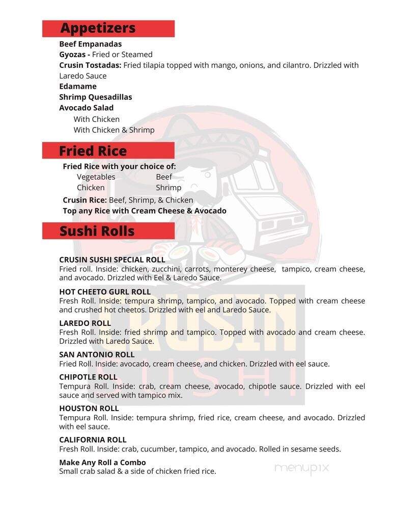 Crusin Sushi - Houston, TX menu_pic