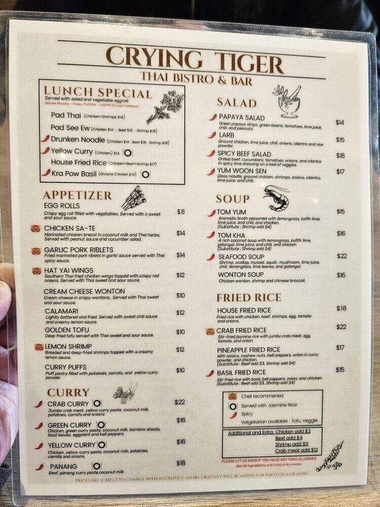 Crying Tiger Thai Bistro & Bar - Eastvale, CA menu_pic