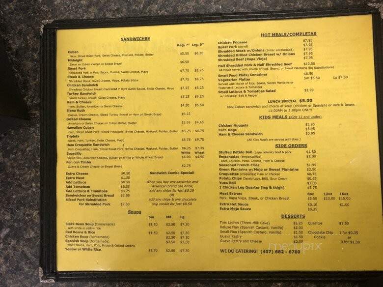 Cuban Sandwiches On The Run - Altamonte Springs, FL menu_pic