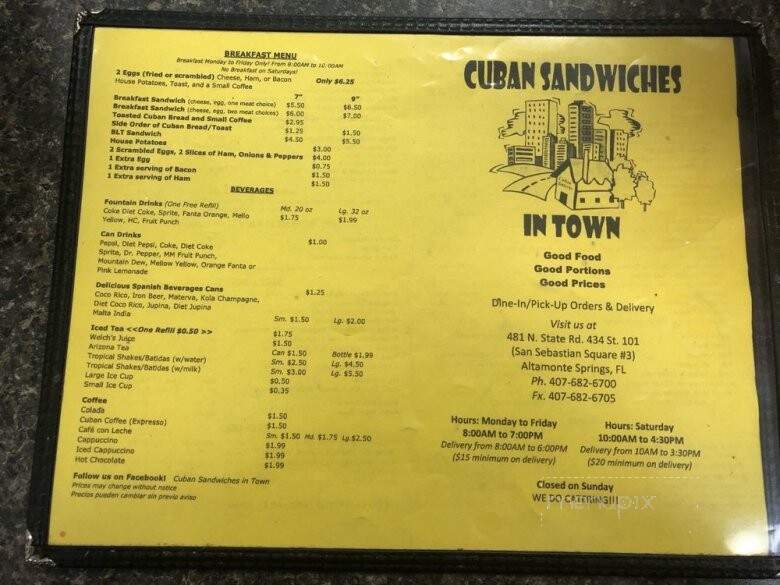 Cuban Sandwiches On The Run - Altamonte Springs, FL menu_pic