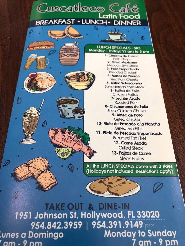 Cuscatleco Cafe - Hollywood, FL menu_pic