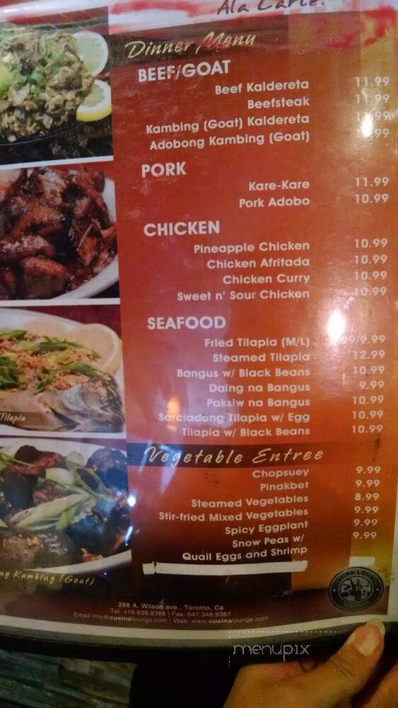 Cusina Filipino Restaurant & Karoake Bar - Toronto, ON menu_pic