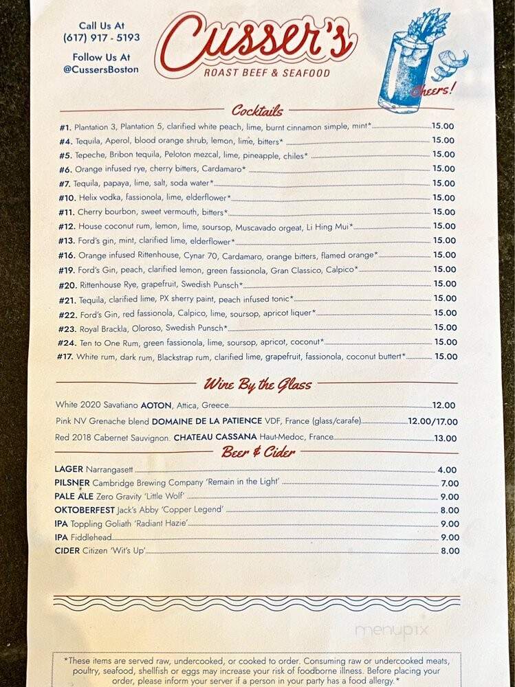 Cusser's Roast Beef and Seafood - Boston, MA menu_pic