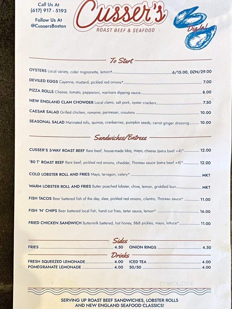 Cusser's Roast Beef and Seafood - Boston, MA menu_pic