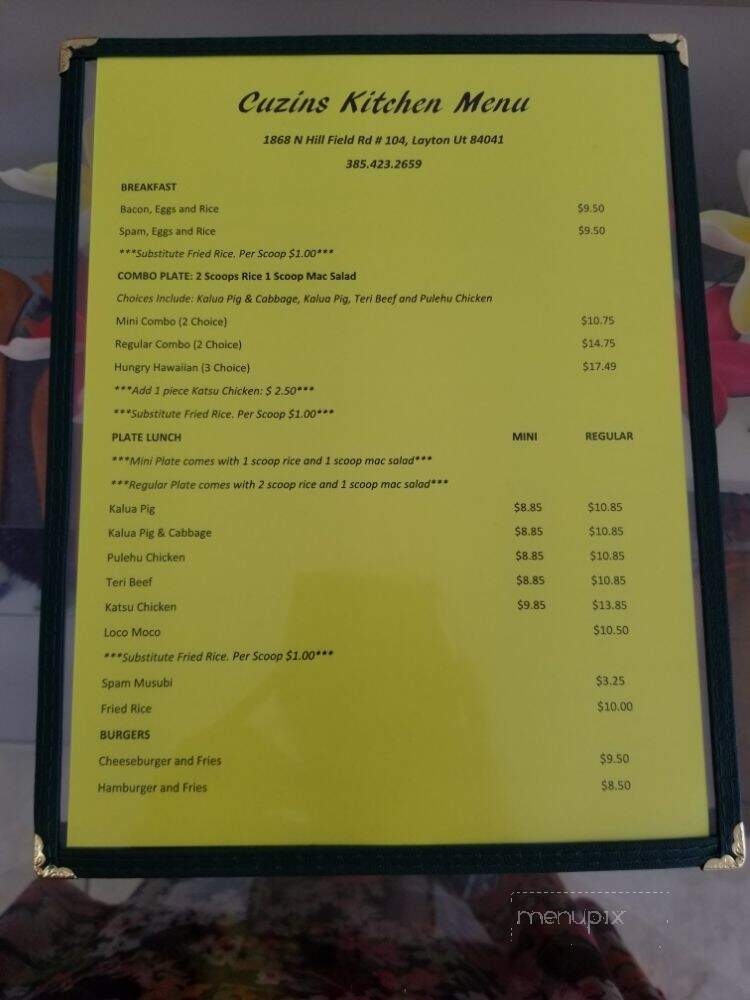 Cuzins Kitchen - Layton, UT menu_pic