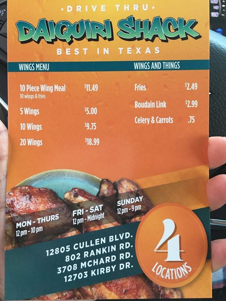 Daiquiri Shack - Houston, TX menu_pic