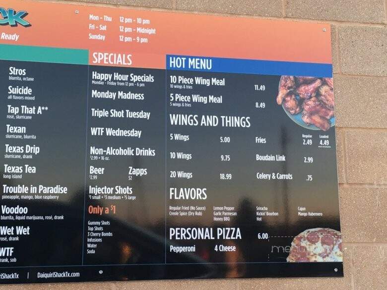 Daiquiri Shack - Houston, TX menu_pic
