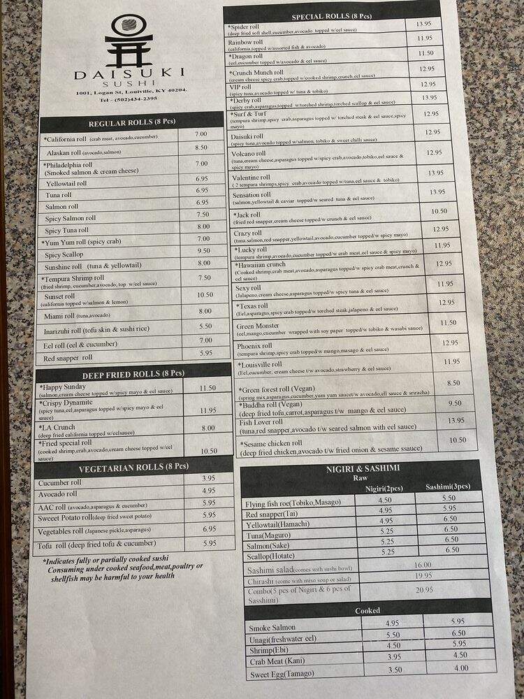 Daisuki Sushi - Louisville, KY menu_pic