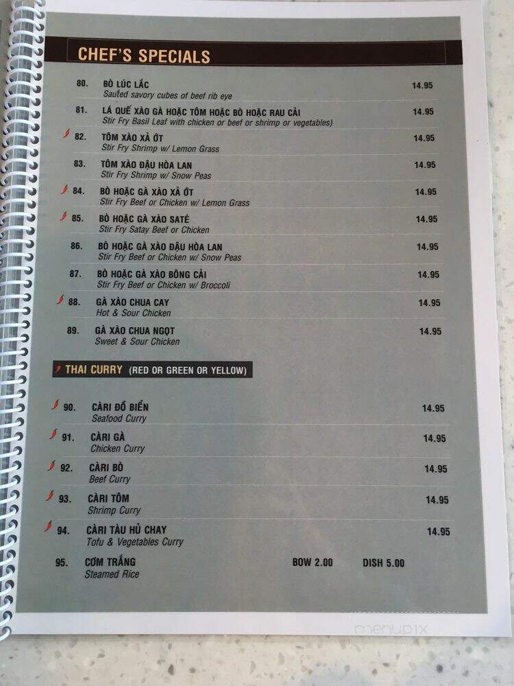D & V Vietnamese & Thai Family Restaurant - Chatsworth, ON menu_pic