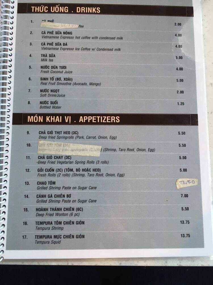 D & V Vietnamese & Thai Family Restaurant - Chatsworth, ON menu_pic