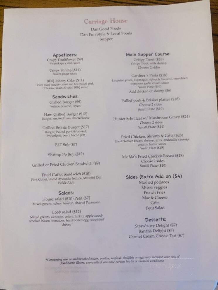 Dan Good Foods at Carriage House - Townsend, TN menu_pic