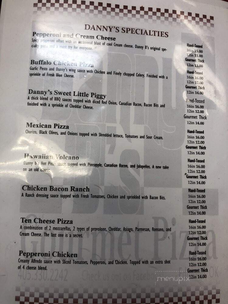 Danny B's Gourmet Pizza - Edmond, OK menu_pic