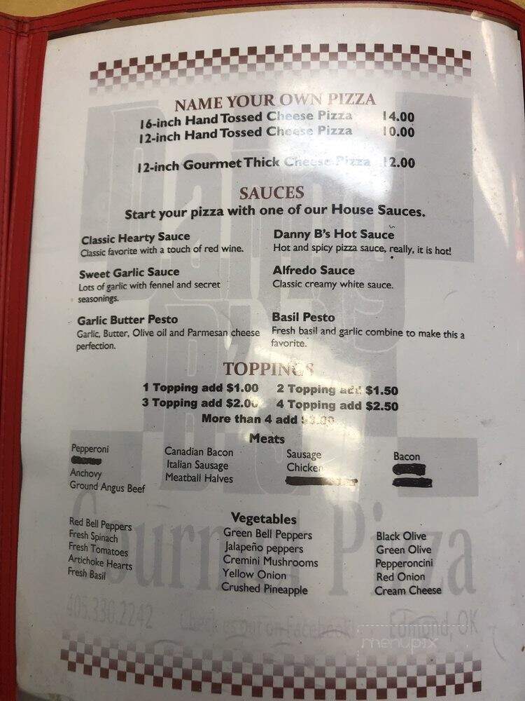 Danny B's Gourmet Pizza - Edmond, OK menu_pic