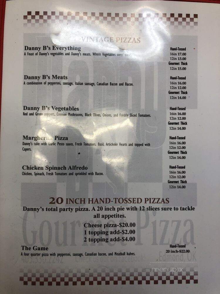 Danny B's Gourmet Pizza - Edmond, OK menu_pic