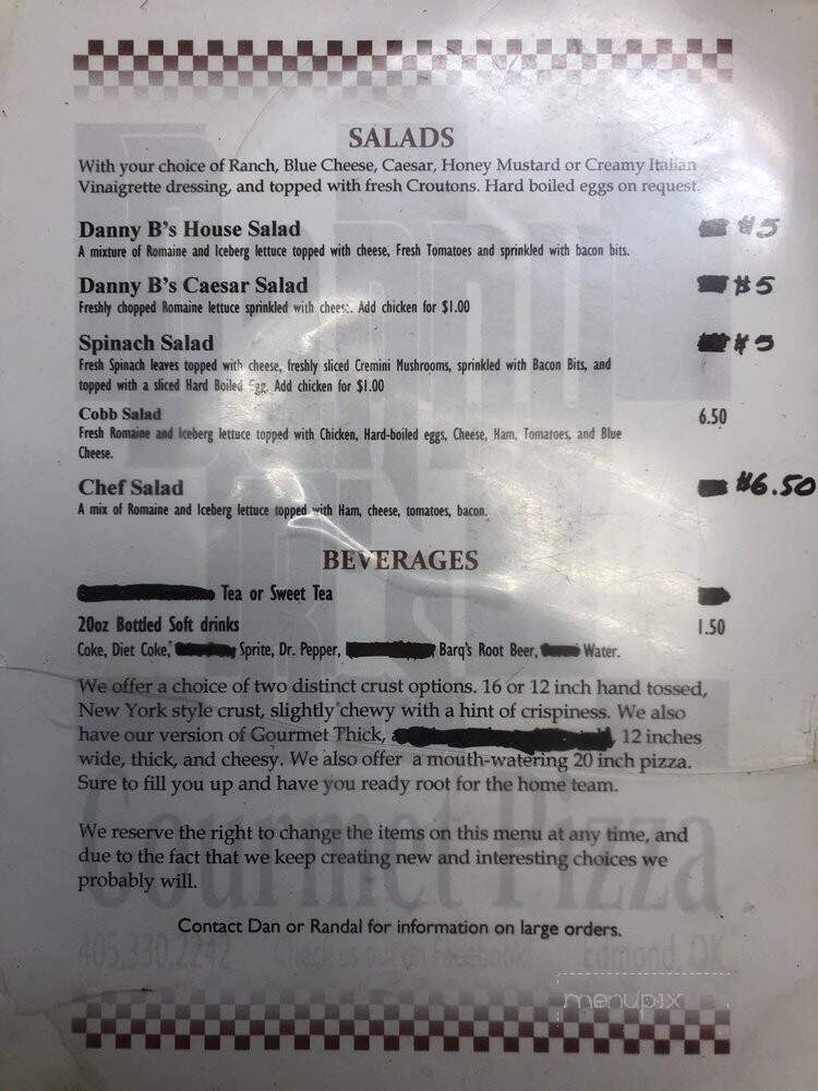 Danny B's Gourmet Pizza - Edmond, OK menu_pic