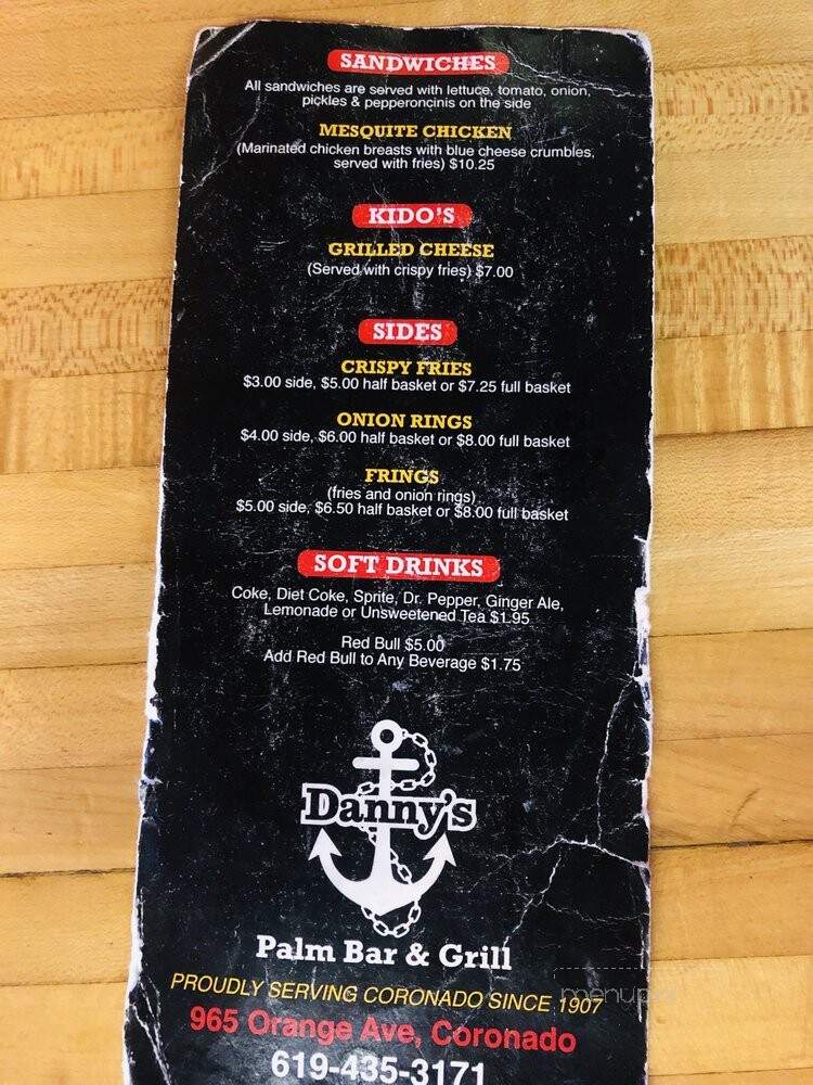 Danny's Palm Bar Grill - Coronado, CA menu_pic