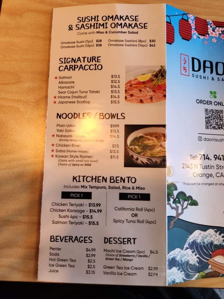 Daoni Sushi & Sake Bar - Orange, CA menu_pic