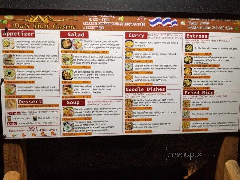 Da's Thai Cuisine - Round Rock, TX menu_pic