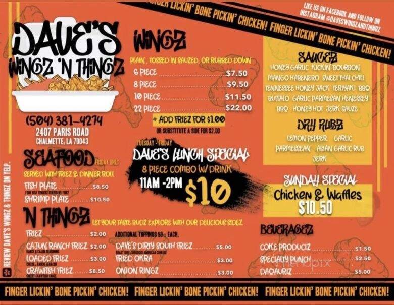 Dave's Wingz N Thingz - Violet, LA menu_pic